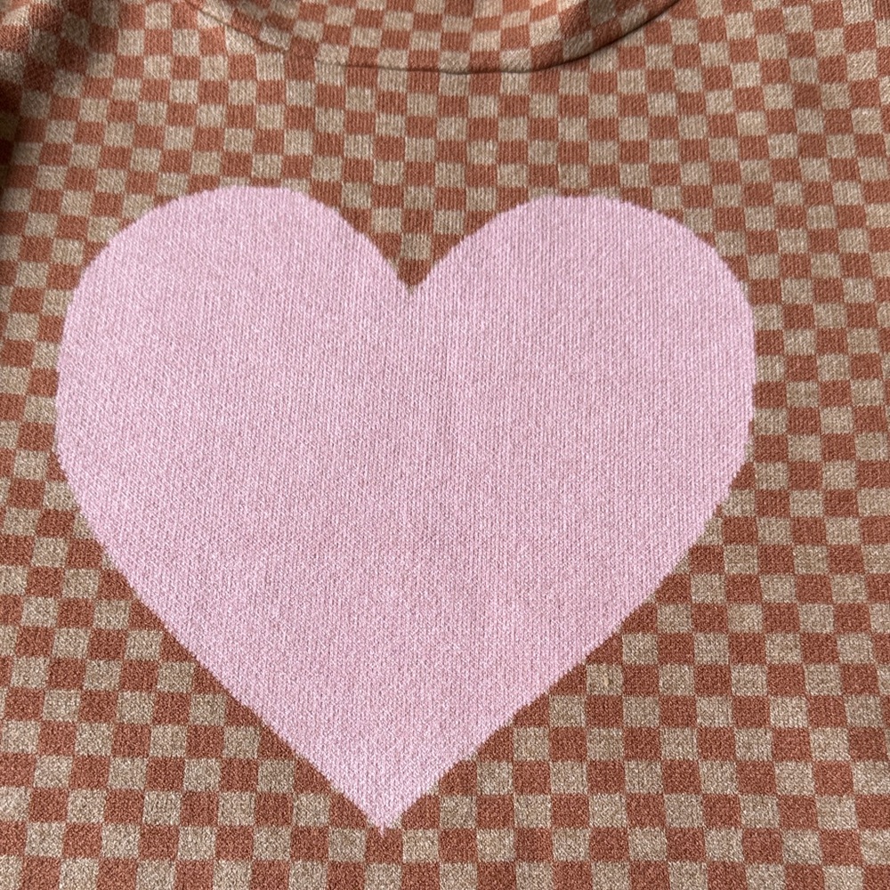 Maeve Brown Checkered Sweater with Pink Heart from Anthropologie - Picture 9 of 10